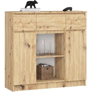 Ladekast K100 met 3 Lades, 2 Deuren en 1 Plank / AKORD Furniture Factory / Artisan Eik / 101 x 98 x 35 cm
