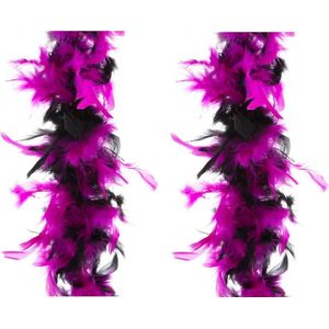 2x stuks carnaval verkleed veren Boa kleur zwart/roze mix 2 meter - Verkleedkleding accessoire