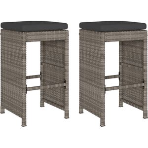 vidaXL - Tuinbarkrukken - met - kussens - 2 - st - poly - rattan - grijs