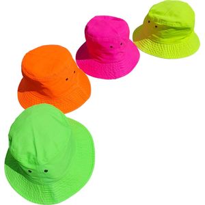 4 Stuks - Hoed - Visserhoedje - Bucket Hat - Zonnehoed - 1x Neon Pink - 1x Neon Groen - 1x Neon Geel - 1x Neon Oranje - Festival