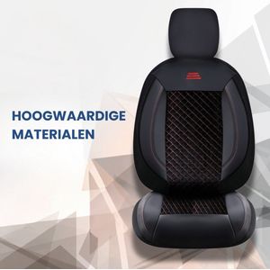 Autostoelhoezen voor Audi A7 C8 2018 in pasvorm| Set van 2 stuks | Bestuurder + Passagiersstoel AIS Serie | AIS101 | Zwart met rode stiknaden