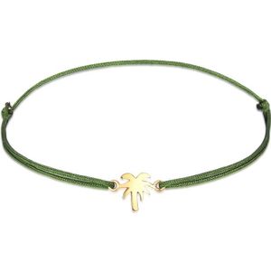 Elli Dames Armband Dames palmboom hanger met nylon zwart in 925 sterling zilver verguld