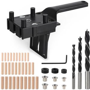 Verticaal boren boorsjabloon voor houtpluggen - 6 mm, 8 mm, 10 mm boor - met centreerpunt en begrenzingsring - zwart