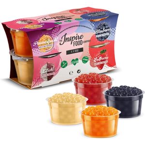 Inspire Food Company - Bubble tea - Bubble Tea Parels - Popping Boba Pearls - Popping Fruitparels - Aardbei, Passievrucht, Litchi, Blauwe Bes - 4 x 100 gram