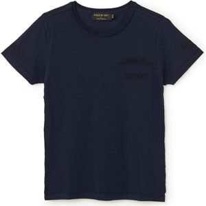 In Gold We Trust T-shirt met logoborduring en backprint - Blauw - maat 140