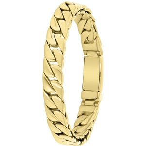 Lucardi Heren Goldplated armband gourmet - Staal - Armband - Cadeau - 19 cm - Goudkleurig