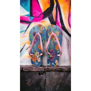 Owniez Flip Flops - Flowery Jeans Slippers - Dames - Comfortabele en Duurzame Slippers - Maat 41/42