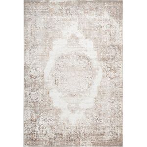 Flycarpets Paris Vintage Vloerkleed Taupe - Medaillon Motief - Laagpolig Tapijt - 200x290 cm