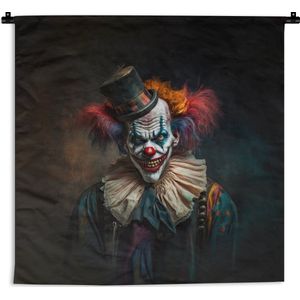 Wandkleed - Wanddoek - Clown - Hoed - Kraag - Portret - Killer clown - 60x60 cm - Wandtapijt