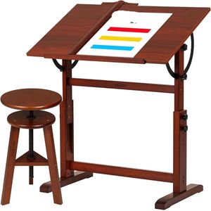 Houten Tekenbord - In Hoogte Verstelbaar Tekenbord voor Kunstenaars - 90cm x 59,5cm Studio Schildertafel - Kunst Ambacht Bureau met Kantelbare Tafelblad