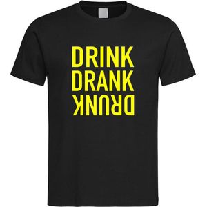 Zwarte Fun T-Shirt met “ Drink. Drank, Drunk “ print Geel  Size XS