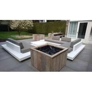 Loungeset Ibiza compleet met losse tweezitsbank ,et wit onderstel en taupe kussens