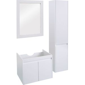 Badkamerset MCW-L86, wastafel wandspiegel wandkast badkamermeubel, MVG melamine gecoat ~ wit