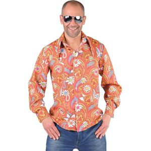 Flower Power foute blouse met smilie | Verkleedkleding heren maat S (48)