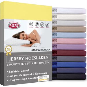 Double Jersey Hoeslaken - Hoeslaken 160x200+30 cm - 100% Katoen  Geel