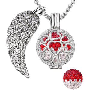 Quiges Engelenroeper 18mm Bolhouder met Ketting 90cm en Bolletje - Dames - Zilverkleurig Hartjes - EBS18185