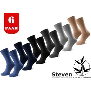 STEVEN - Bamboe Sokken - Multipack 6 Paar - Maat 41-43 - Luxe Heren Sokken Bamboo - Drukvrij - Zwart Grijs Jeans Marineblauw Beige Grafiet - Voor onder een Pak - MADE in EU