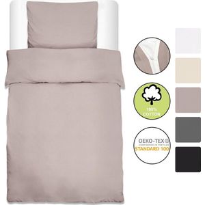 Beautissu 2-delig dekbedovertrek 135 x 200 cm Renforcé Julie - beddengoedset met kussensloop 80 x 80 cm - 2-delig katoenen beddengoed voor bed warm beddengoed taupe