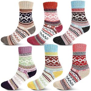 6 paar warme damessokken, kleurrijke sokken, vintage wintersokken, ademend, zacht, gebreide sokken, premium kwaliteit, wollen sokken, geschikt voor thuis, school en kantoor