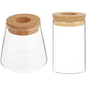 Glazen vaasjes met kurk set van 2 - stekjes - hydrocultuur - bloemenvaas - stekstation - Hydroponie - Glas - Vaas