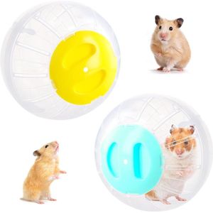 Hamsterbal comunwiel 145 cm transparant - speelgoed voor knaagdieren ratten gerbils - blauw geel 2 stuks