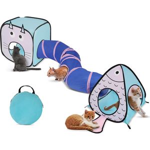 Fuegobird Kattentunnel - Tent+Tunnel 3 in 1 - Blauw/Roze