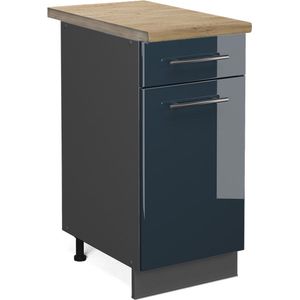 Vicco Fame-Line Keuken Keukenonderkast – 40 cm , WB Eik Donkerblauw hoogglans , WB Eik