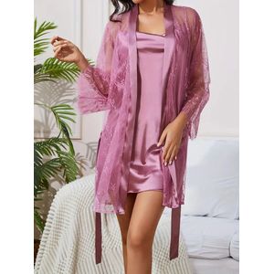 ochtendjas badjas pyjama set satijn sexy kant nachtmode sexy stretch mooi paars