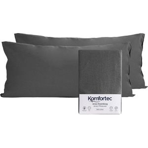 Komfortec Set van 2 Premium Jersey Kussenslopen 40x80 cm - Superzachte Kussenhoes – 100% Katoen – 150 G/M² - Antraciet
