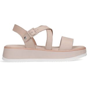 No Stress - Dames - Beige leren sandalen met hoge zool - Maat 42