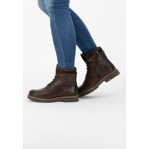 Travelin' Langesund Dames - Leren Veterschoenen - Wol gevoerde boots - Donkerbruin leer