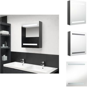 vidaXL LED-opmaakkastje - Wandkast met spiegel en LED - MDF met melamine-afwerking - 50 x 14 x 60 cm - Glanzend grijs - Badkamerkast