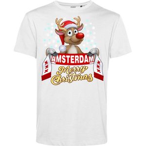 T-shirt Amsterdam | Foute Kersttrui Dames Heren | Kerstcadeau | Ajax supporter | Wit | maat S