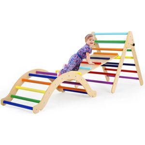 Betaalbare Goederen® Houten kinderen klimdriehoek - peuters - babyklimmer - ladder indoor gym speeltuin - klimboog - houten klimrek met glijbaan