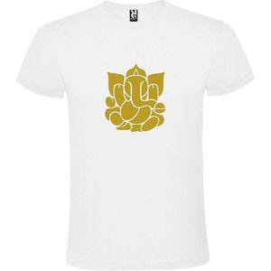 Wit  T shirt met  print van de ""heilige Olifant Ganesha "" print Goud size S