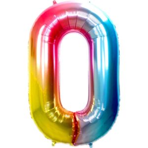 Ballon Cijfer 0 Jaar Regenboog Verjaardag Versiering Cijfer Helium Ballonnen Regenboog Feest Versiering 36 Cm Met Rietje