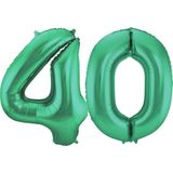 Folat Folie ballonnen - 40 jaar cijfer - glimmend groen - 86 cm - leeftijd feestartikelen