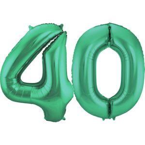 Folat Folie ballonnen - 40 jaar cijfer - glimmend groen - 86 cm - leeftijd feestartikelen