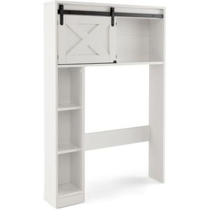 FURNIBELLA-Witte houten toiletkast – Toiletplank met schuifdeur, 84x17x128 cm