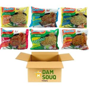 Damsouq® Instant Noedels Noodles Mixpakket 6 Soorten Indomie (Kip, Groente, garnaal, Migoreng, Migoreng BBQ, Migoreng scherp) 30x 75 Gram)