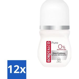 Borotalco - Deodorant Roller - Pure - Clean Freshness - 0% Aluminium Salts - 50 ml - Voordeelverpakking - 12 stuks
