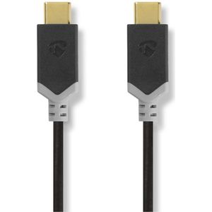 Nedis USB-Kabel - USB 3.2 Gen 1 - USB-C Male - USB-C Male - 60 W - 4K@60Hz - 5 Gbps - Vernikkeld - 1.00 m - Rond - PVC - Antraciet - Window Box