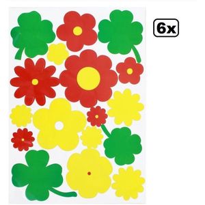 6x Raamsticker adhesive bloemen rood/geel/groen 35x50cm