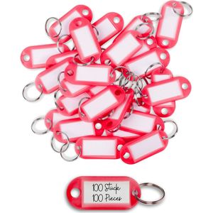 WINTEX Sleutelhanger met Labels - 100 stuks - Heavy Duty Sleutelringen - Gekleurde Sleutelhanger met ring en etiket - Rood