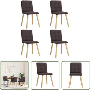 The Living Store Eetkamerstoelen 4 st stof donkerbruin - Eettafelstoel - Eetkamerstoel - Donkerbruine Stoel - Velours Stoel - Luxe Stoel