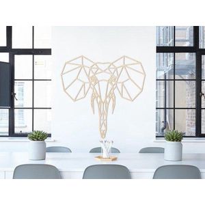HOUTEN WANDDECORATIE / WOODEN WALL DECORATION - GEOMETRISCHE MUURDECORATIE / GEOMETRIC WALL ART - OLIFANT / ELEPHANT - 100 x 100cm - LICHT HOUT / NATURAL WOOD - ORIGAMI DESIGN WANDFIGUUR - ECHT HOUT - REAL WOOD - AFRIKAANSE DIEREN