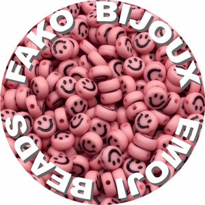 Fako Bijoux® - Letterkralen Rond - Emoji / Smiley Kralen - Acryl - 7mm - Sieraden Maken - 250 Stuks - Roze
