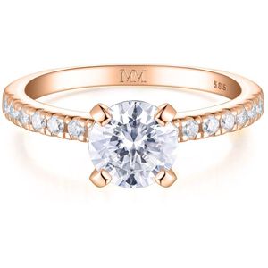 Finesse - 18k Roségouden Moissanite Verlovingsring met Zijstenen - 0.5 karaat