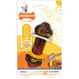 Nylabone Strong kauwbot met bacon cheeseburgersmaak - Voor Sterke Kauwers - Small - Geschikt voor kleine hondjes tot 11 kg - Small
