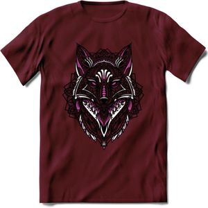 Vos - Dieren Mandala T-Shirt | Roze | Grappig Verjaardag Zentangle Dierenkop Cadeau Shirt | Dames - Heren - Unisex | Wildlife Tshirt Kleding Kado | - Burgundy - L